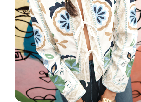 Embroidered Tie Front Jacket White