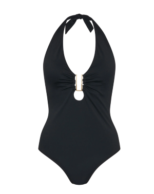 Halter Neck Shaping One Piece Swimsuit Black