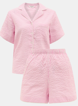 Stripe Seersucker Short Pyjamas Set Pink