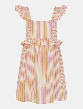 Sleeveless Stripe Frilly Mini Dress Pink