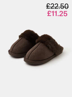 Faux Suede Mule Slippers Brown