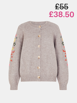 Floral Embroidered Sleeve Cardigan Grey