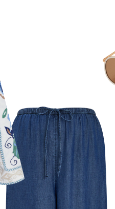 Chambray Wide Leg Trousers Blue