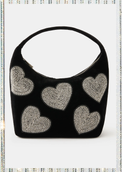 Heart Embellished Velvet Handbag