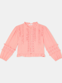 Girls Broderie Ruffle Top Pink