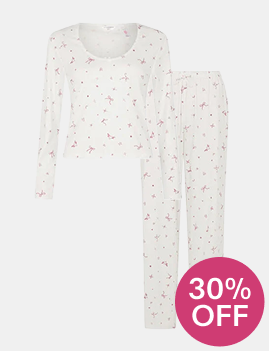 Printed Pointelle Long Pyjamas Set Ivory