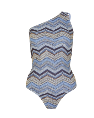 Zig Zag Crochet One-Shoulder Swimsuit Multi