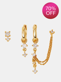 3-Pack 14ct Gold-Plated Sparkle Chain Hoop Earrings