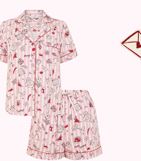 Christmas Cocktail Short Pyjamas Set Pink