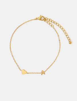 Stainless Steel Heart Initial Bracelet Gold