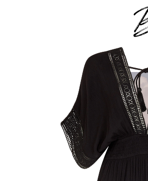 Crochet Trim Kaftan Black