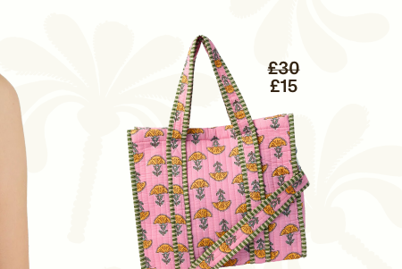 Floral Block Print Quilted Handbag