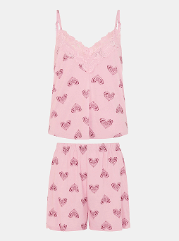 Heart Print Lace Trim Short Pyjamas Set Multi