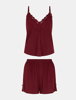 Lace Trim Short Pyjamas Set Red