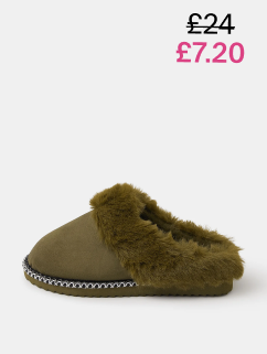 Faux Fur Lined Mule Slippers Green
