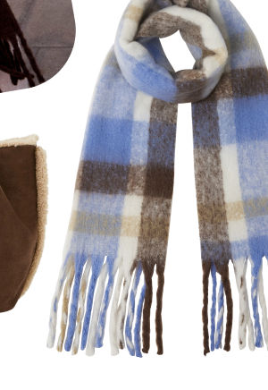 Check Print Scarf Blue