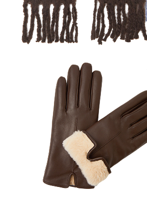 Fur Lined Gloves Brown