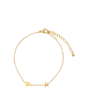 Stainless Steel Heart Initial Bracelet Gold