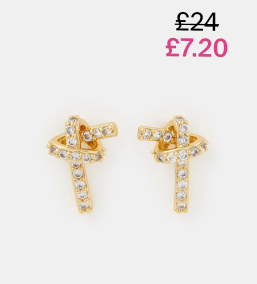 14ct Gold-Plated Diamanté Knot Stud Earrings