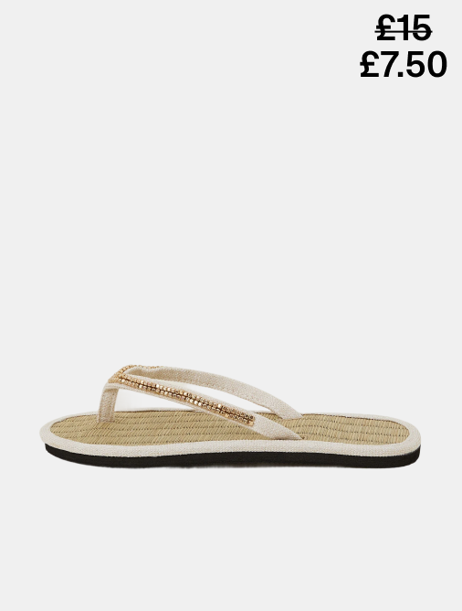 Beaded Seagrass Flip Flops Cream