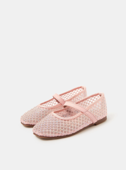 Girls Rhinestone Mesh Ballet Flats Pink