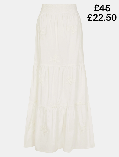 Floral Tiered Maxi Skirt White