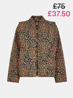 Floral Paisley Print Quilted Jacket Black