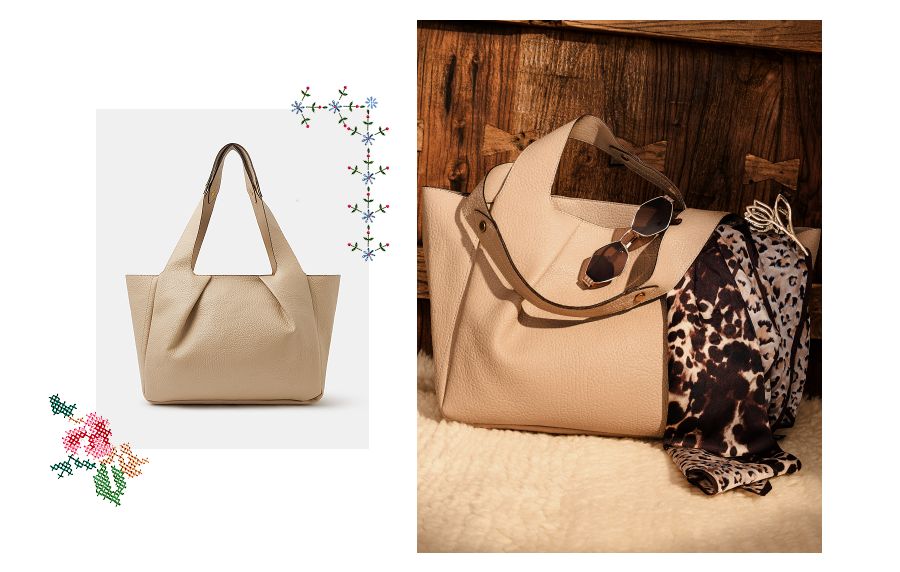 Faux Leather Pleated Shoulder Bag Mink