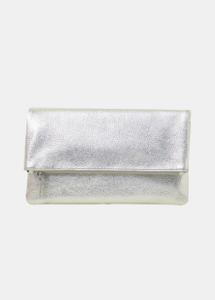 Leather Metallic Fold Over Clutch