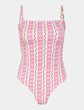 Palm Print Stripe Swimsuit 