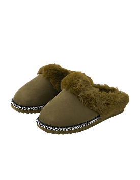 Faux Fur Lined Mule Slippers Green