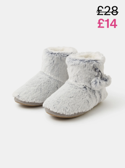 Super Soft Pom Pom Slipper Boots Grey