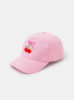 Girls Cherry Stripe Cap Pink