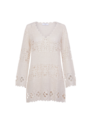 Crochet Long Sleeve Cover Up Natural