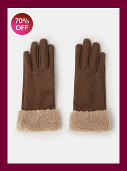  Faux Shearling Cuff Gloves Brown