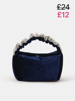 Diamanté Ruched Strap Velvet Handbag