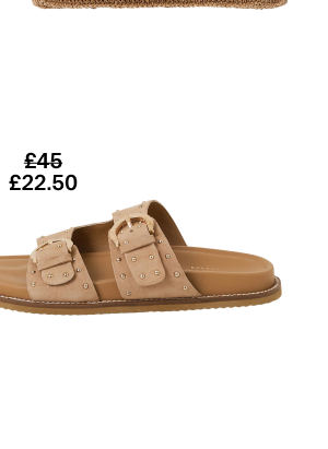 Stud Buckle Leather Sandals Natural
