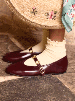 Flower Mary Jane Ballet Flats Red