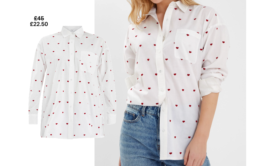 Heart Embroidered Long Sleeve Red
