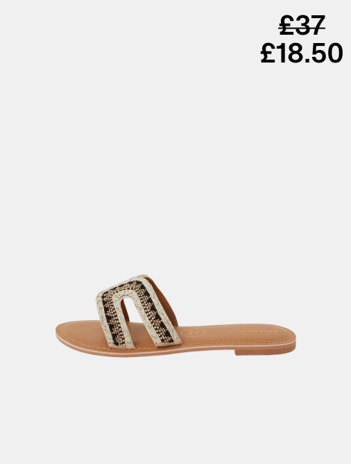 Beaded Slide Sandals Black