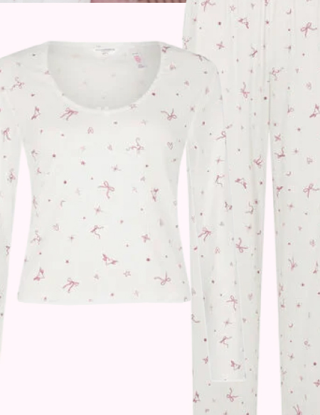 Printed Pointelle Long Pyjamas Set Ivory