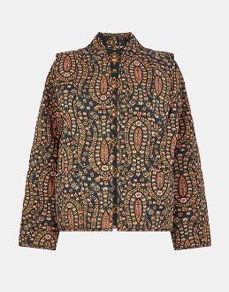 Floral Paisley Print Quilted Jacket Black