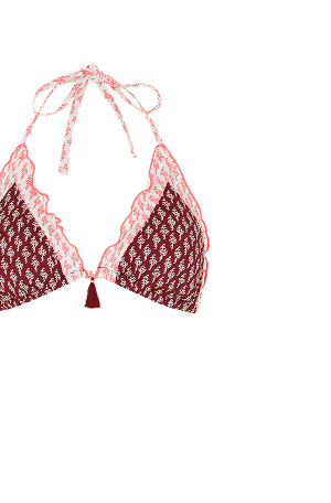 Frill Floral Triangle Bikini Top Red