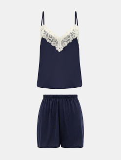 Lace Trim Short Pyjamas Set Blue