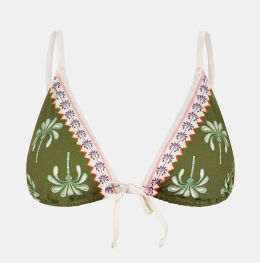 Palm Tie Front Triangle Bikini Top Green