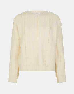 Fringe Cable Knit Jumper Cream