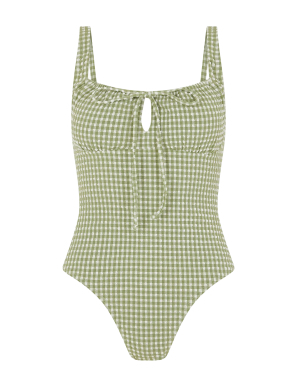 Gingham Seersucker Swimsuit Green