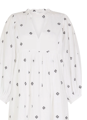 Embroidered Puff Sleeve Midi Dress