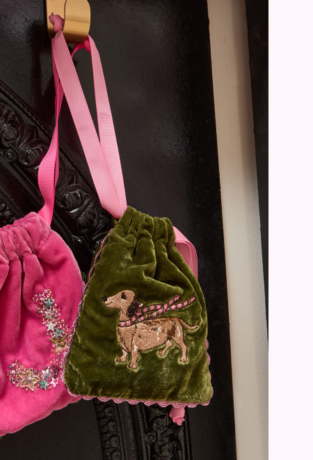 Sausage Dog Velvet Drawstring Pouch