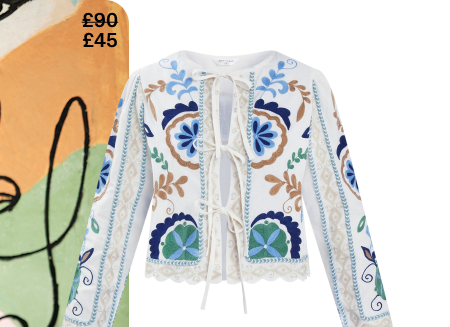 Embroidered Tie Front Jacket White